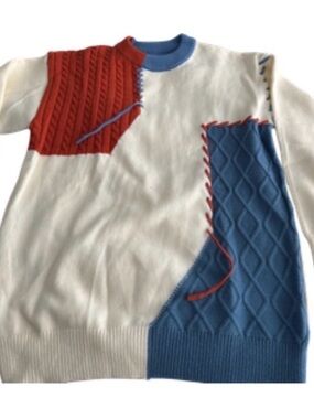 Men's Colorblock Cable-Knit Sweater in White, Blue & Red